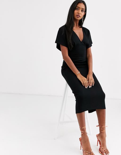 ASOS DESIGN midi batwing dress in ponte in black | ASOS