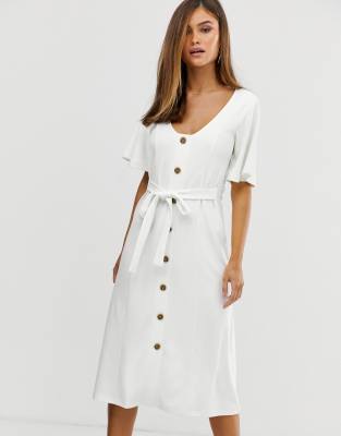 ASOS DESIGN midi belted button through textured tea dress | ASOS