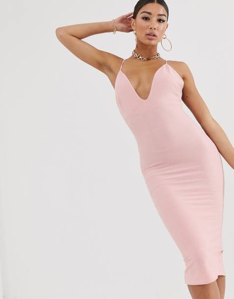 ASOS DESIGN – Midi-Bleistiftkleid mit Bandagendesign und T-Detail hinten