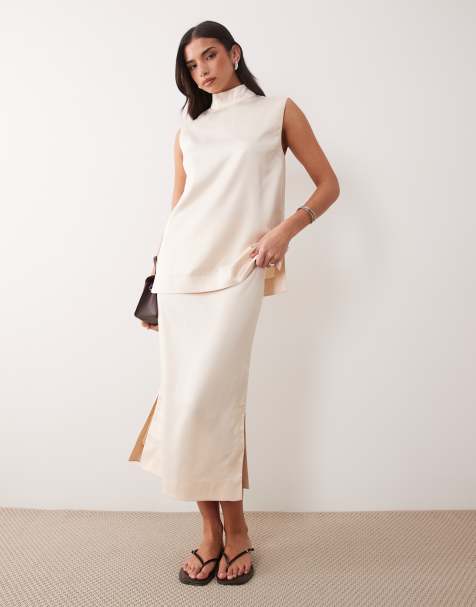 ASOS DESIGN – Midi-Bleistiftrock aus Satin, Kombiteil - view 1