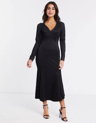 v neck midi bodycon dress