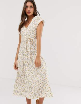 asos design midi tea dress with buttons in floral print