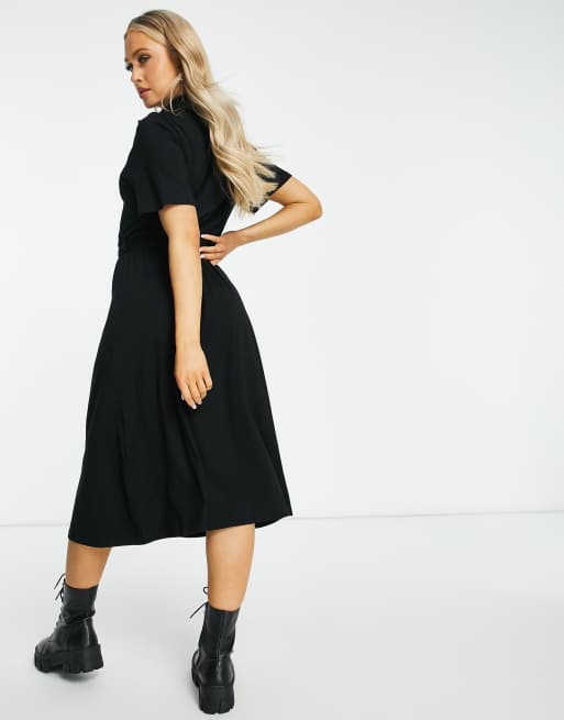 Asos black hot sale button dress