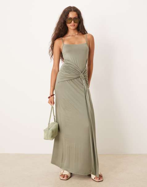 ASOS DESIGN - Midi cami-jurk met gedraaid detail in kaki - view 1