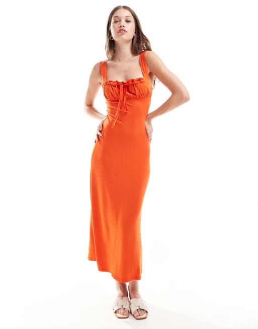 ASOS DESIGN - Midi cami-jurk met gerimpelde buste en gestrikte voorkant in rood, 4 van 4