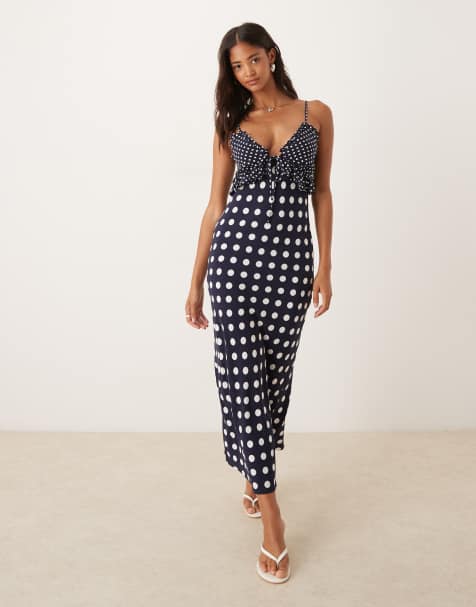 ASOS DESIGN - Midi cami-jurk met ruches en gemengde stippenprint - view 1