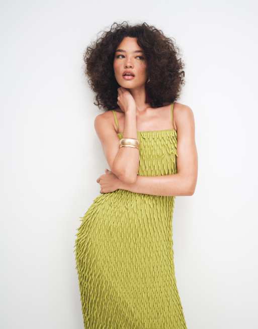 ASOS DESIGN - Midi cami-jurk met versiering in olijfgroen, 2 van 7