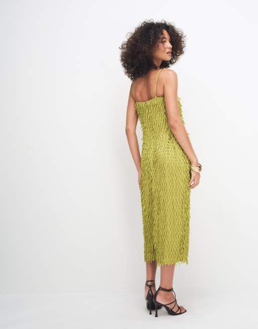 ASOS DESIGN - Midi cami-jurk met versiering in olijfgroen, 4 van 7