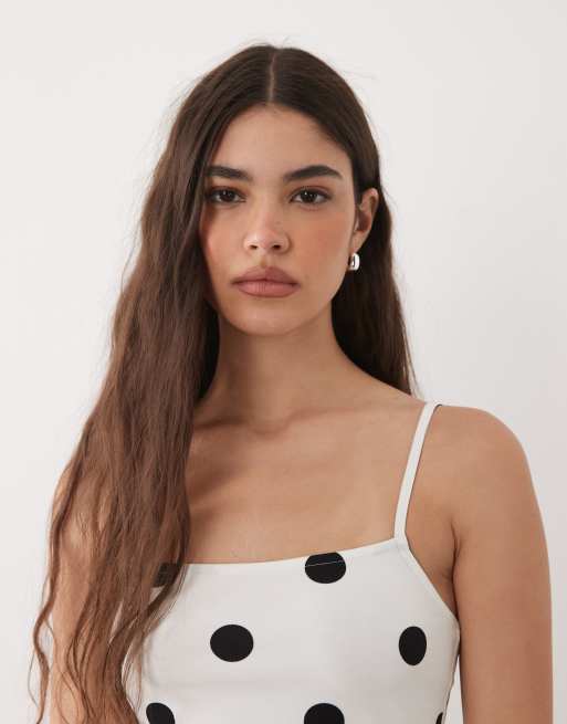 ASOS DESIGN - Midi cami-jurk met zijsplit in gebroken wit met zwarte stippen, 2 van 4