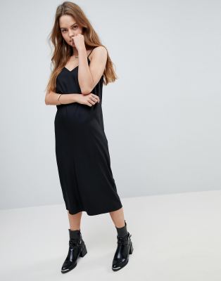 black slip dress midi