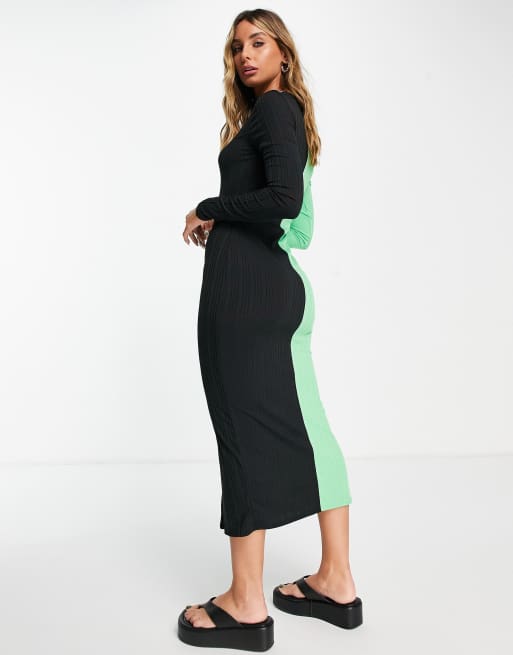 ASOS DESIGN midi cardigan style dress in color block green and black