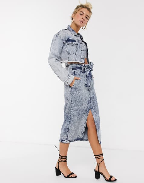 ASOS DESIGN – Midi-Denimrock in Acidwaschung