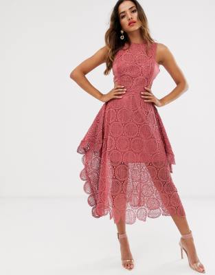 Asos design lace midi shop dress with pinny bodice