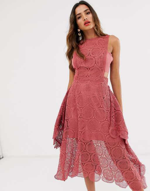 Asos design lace midi shop dress with pinny bodice