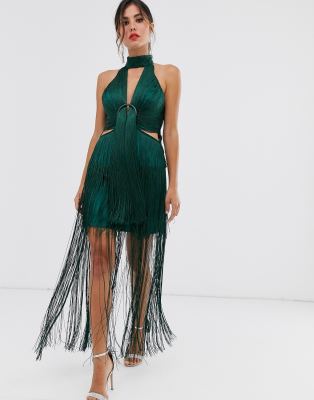 green fringe dress