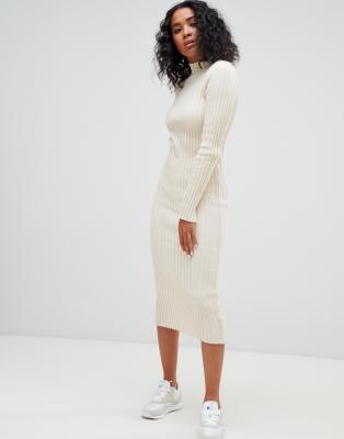 ribbed midi dress white