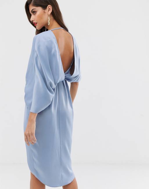 ASOS DESIGN midi dress in satin with asymmetric kimono sleeve