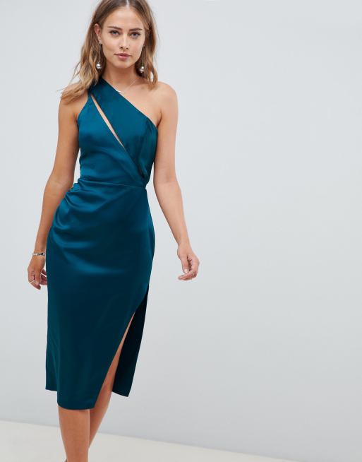 Asos Design Midi Dress In Satin With Spliced Bodice Asos