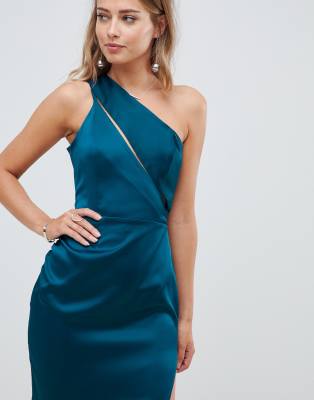 asos design midi dress in satin with spliced bodice