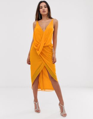 chiffon wrap midi dress