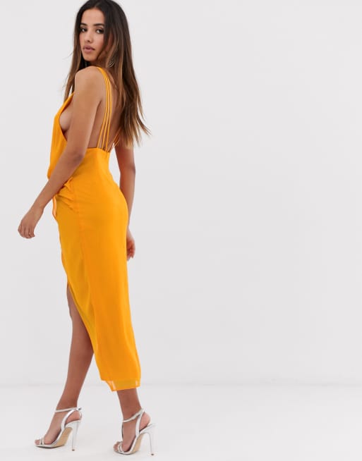 ASOS DESIGN midi dress in soft chiffon drape with wrap neck | ASOS