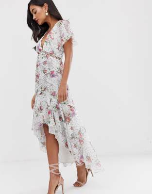 asos white floral midi dress