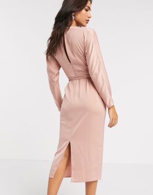 asos design midi dress with batwing sleeve and wrap waist in scatter sequin