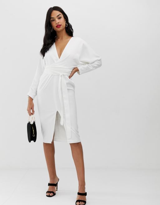 Asos design midi dress with batwing 2025 sleeve and wrap waist in satin