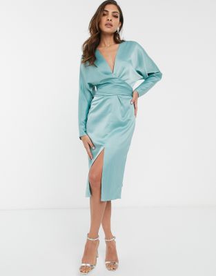 aqua satin dress