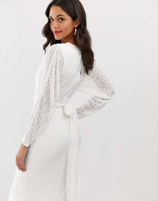 Asos design midi dress with batwing sleeve and wrap on sale waist in scatter sequin