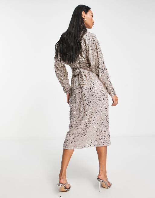 Plus Sequin Batwing Sleeve Midi Dress