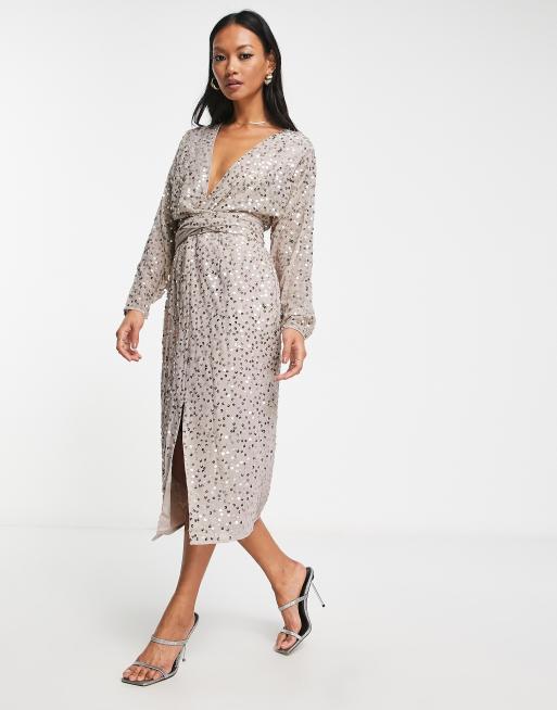 ASOS DESIGN midi dress with batwing sleeve and wrap waist in