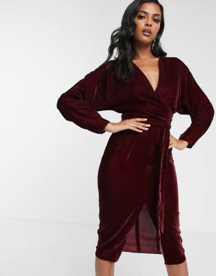 wine velvet midi dress