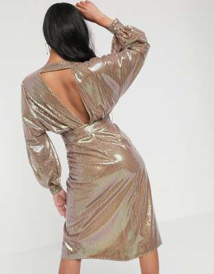 asos edition sequin midi dress with blouson sleeve