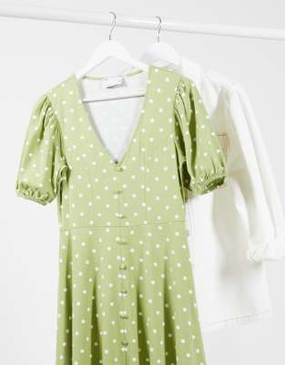 asos green and white dress