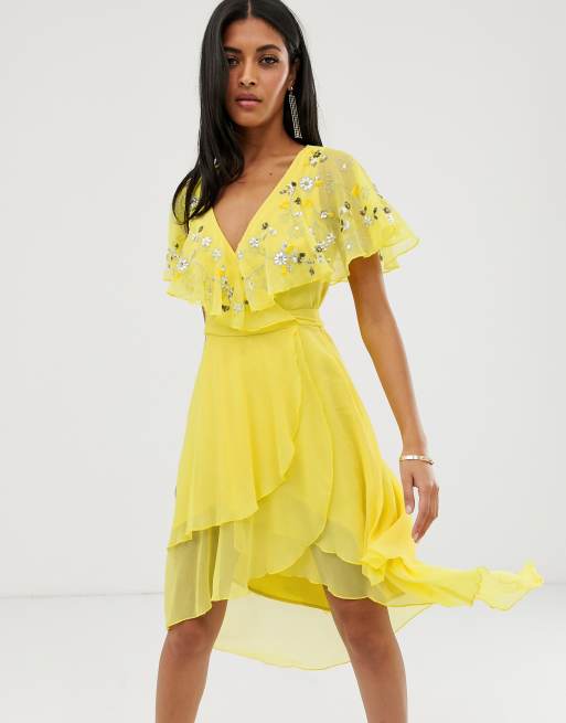 ASOS DESIGN midi dress with cape back and dipped hem in embellishment ...