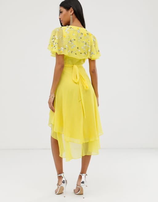 Asos design midi dress with cape 2025 back and dipped hem in embellishment