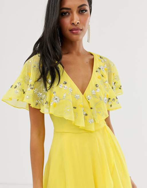 Asos design midi dress with cape 2025 back and dipped hem in embellishment