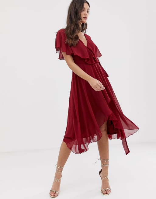 ASOS DESIGN midi dress with cape back and dipped hem