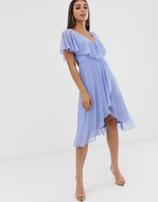 asos design midi dress with cape back and dipped hem
