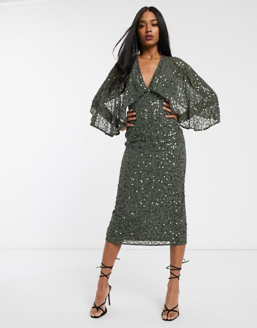 ASOS DESIGN midi dress with cape kimono sleeve in scatter sequin | ASOS