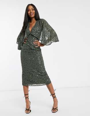 sequin and tassel kimono sleeve midi dress