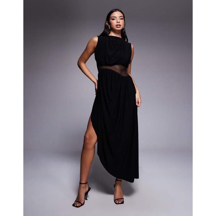 mesh cut out midi dress self-portrait | Slate Rhinestone Mesh Cut Out Midi Dress
