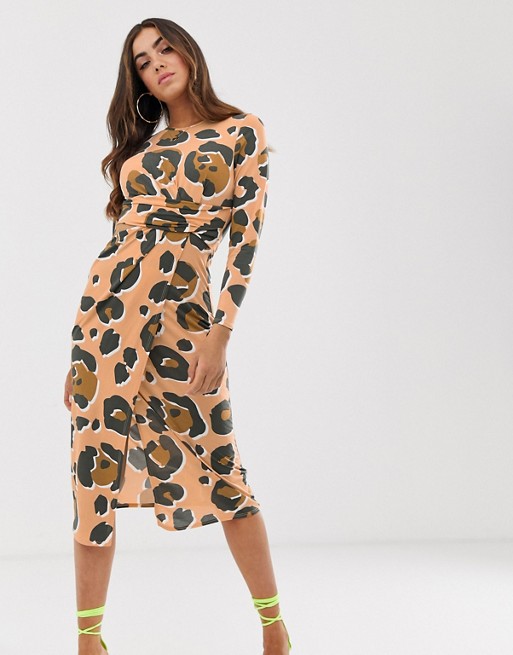ASOS DESIGN midi dress with cut out side in tonal animal print