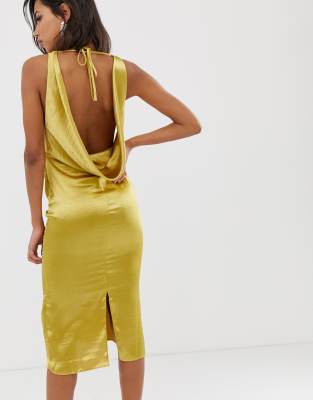 asos design midi dress with halter neck detail in high shine satin