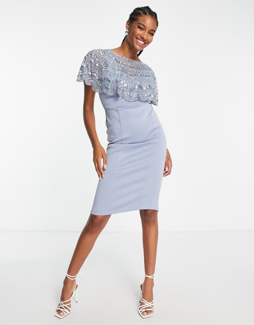 Dusty blue lace outlet square neck midi dress