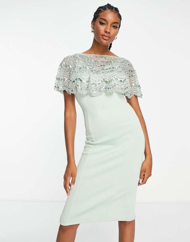 ASOS DESIGN midi dress with embellished cape detail in mint