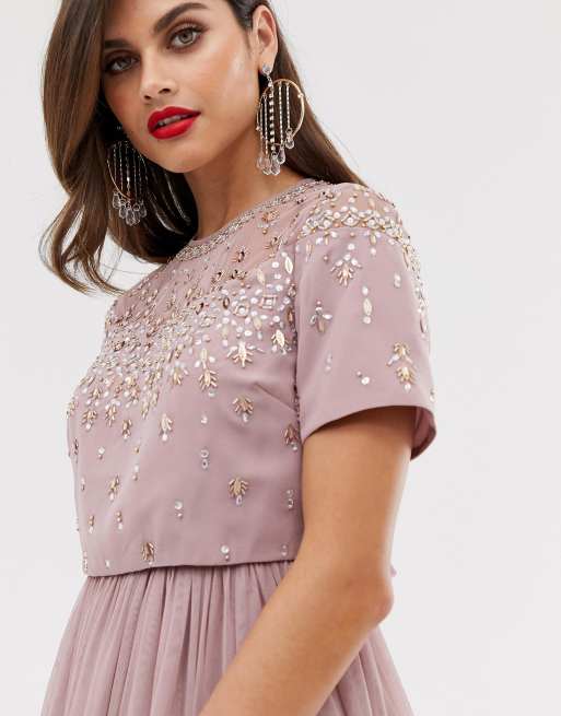 Asos design scallop hem embellished crop top midi outlet dress