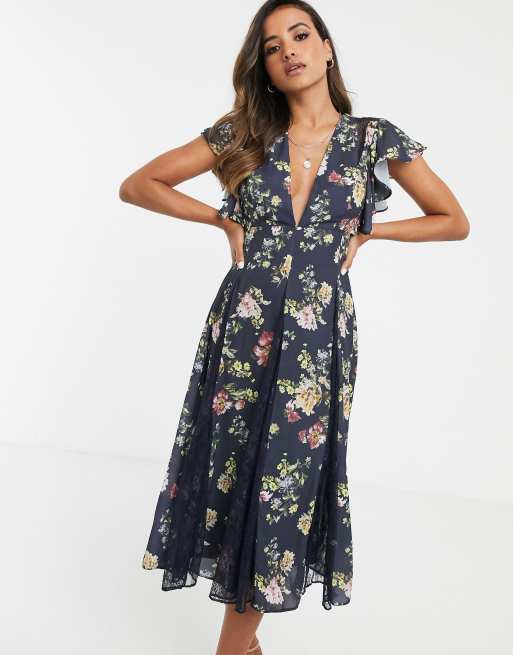 Asos navy floral clearance dress