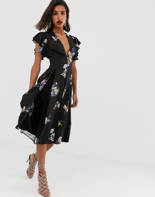 Asos design midi dress store with lace godet panels